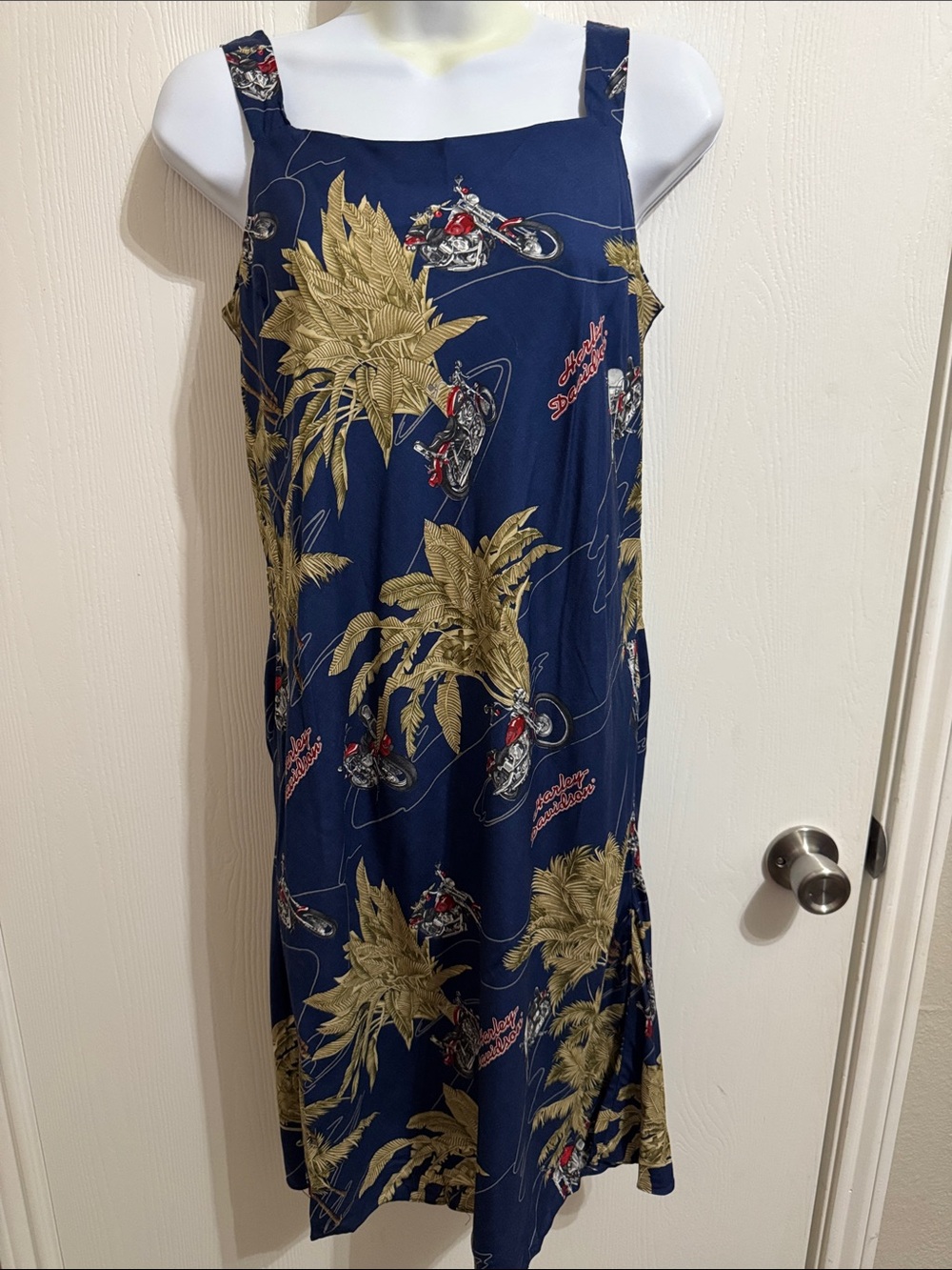 Harley-Davidson Vintage Tropical Moto Print Sundress Wide Straps Logo Small Bike